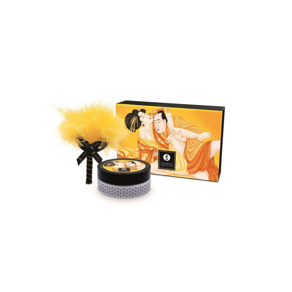 Mini Coffret poudre corporelle mangue et plumeau assorti 